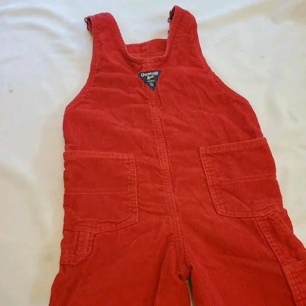Oshkosh B'Gosh Kids Boys Sz 5T Lined Red Corduroy Bib Overalls Vestbak Thick